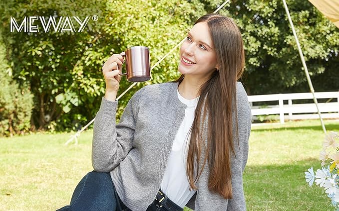 MEWAY 12oz Coffee Mug With Handle 2 Pack Bulk,Stainless Steel Insulated Travel Tumblers With Sliding Lid,Double Wall Vacuum Camping Cup for Hot & Cold Drinks Tea (Rose Gold,Set of 2)