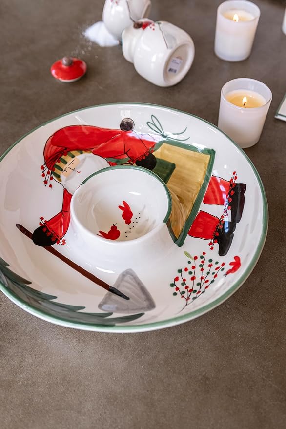 Vietri Old St. Nick Chip & Dip Dish, 14"D Ceramic Bowl/Platter for Serving Cocktails Chips Salsa