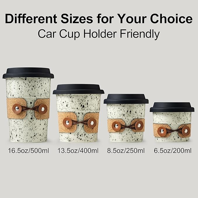 Ceramic Coffee Mug, Travel Coffee Tumbler, To Go Coffee Mug, Large Tea Cup with Lid, Latte Mugs, Camping Mugs, Microwave & Dishwasher Safe, Gifts for Coffee Lovers, 16.5 oz