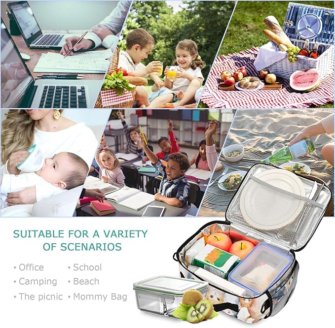 ALAZA Cat Girls Lunch Box Kids Lunchbox Insulated Reusable Meal Container Lunchbag with Shoulder Strap