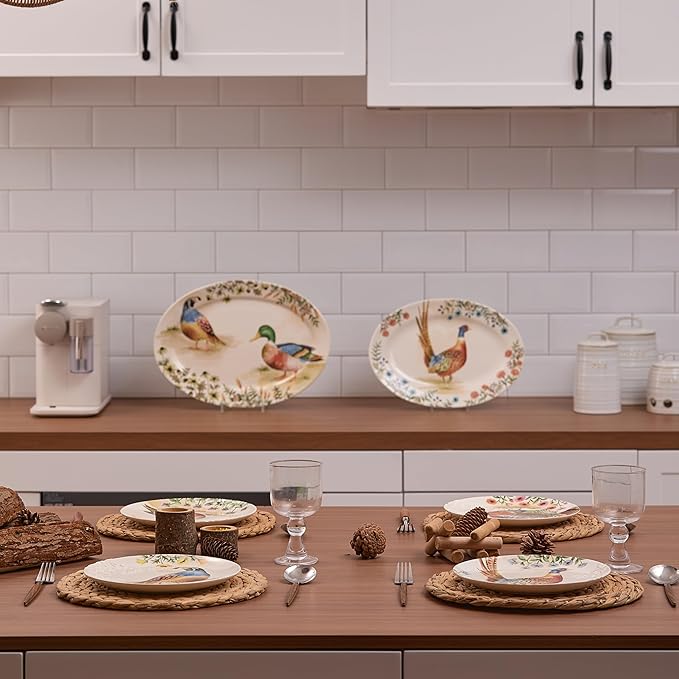 Bico Autumn Birds Salad Plates Set of 4, 8.75 Inch Ceramic Dessert Plates for Salad, Appetizer, Side Dishes, Microwave and Dishwasher Safe, Gift for Housewarming and Thanksgiving