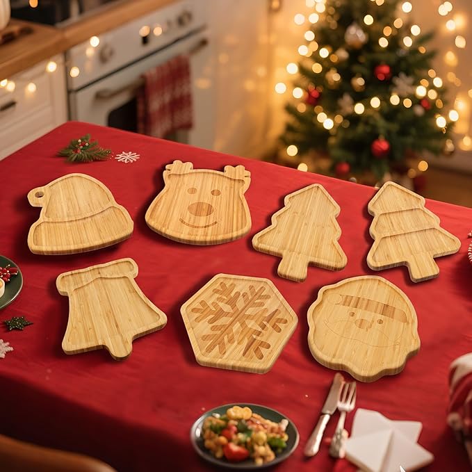 TJ POP Christmas Bamboo Serving Tray – Bell Shape – Holiday Wooden Snack Dish for Candy, Cookies, Nuts – Rustic Christmas Party Table Decoration