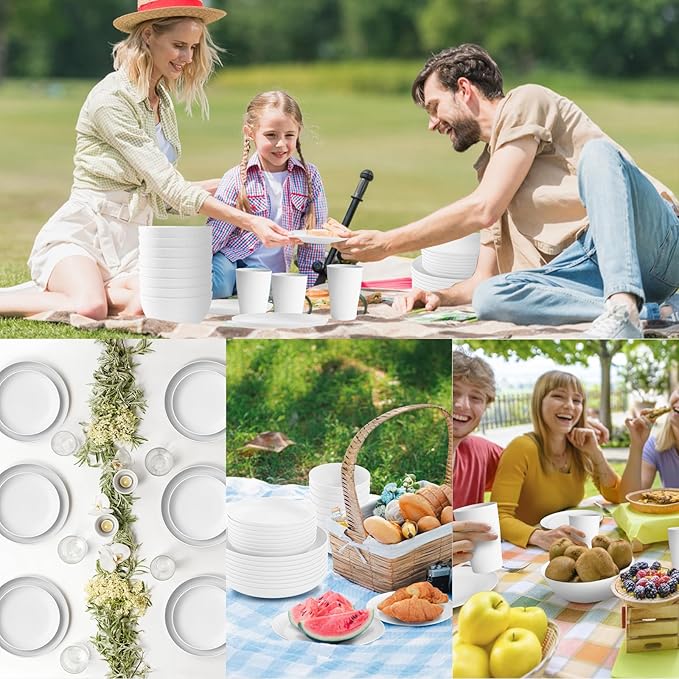 White Plate Set Dishes Set for 8 includes Dinner Plates,Pasta Bowls,Soup Bowls and Drinking Cups,Unbreakable White Dining Dishware Sets Microwave Dishwasher Safe For Kitchen Dorm Office Outdoor,32PCS