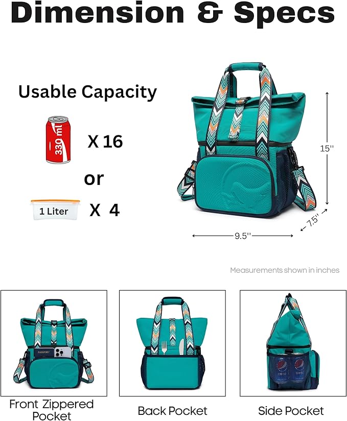 SUNNY BIRD Dual Compartment Lunch Bag Insulated Lunch Box for Women and Men (Turquoise Green)