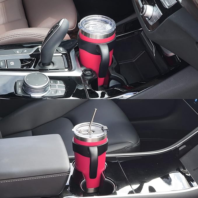 WETOWETO 20oz Tumbler with 2 lids and 2 straws, Stainless Steel Vacuum Insulated Water Coffee Tumbler Cup with Handle, Double Wall Powder Coated Travel Mug Thermal Cup (Watermelon Red, 1 Pack)