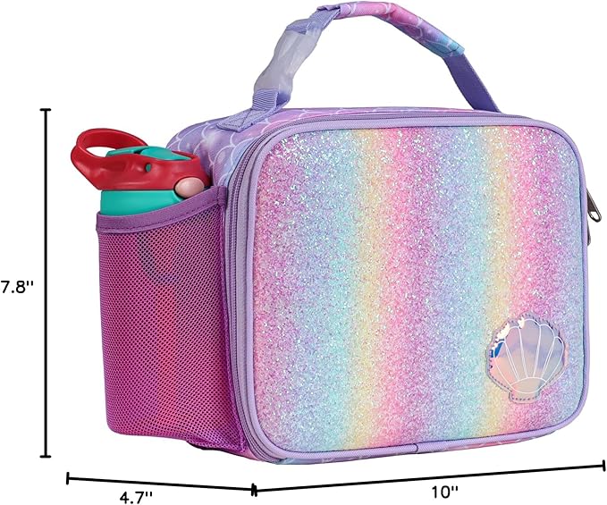 Bagseri Lunch Bag for Girls - Kids Lunch Box for Girls Reusable Leak-Proof and Insulated Kids Lunch Bag Toddler Lunch Box for Daycare and School, Glitter Mermaid Scale (Water Bottle Not Included)