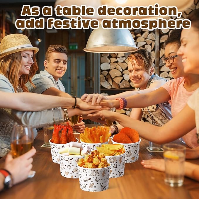 50 Pack Western Cowboy Ice Cream Cups 9 oz Brown Cowboy Boot Disposable Dessert Bowls Paper Soup Bowls for Hot or Cold Food for Western Boho Preppy Wild West Birthday Baby Shower Party