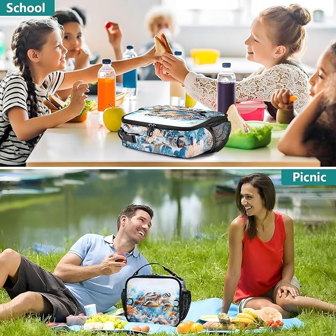 Sea Turtle Lunch Bag Ocean Animal Lunch Box for Women Leakproof Insulated Portable Lunch Tote Bag Cooler Bag for School Travel Office Picnic