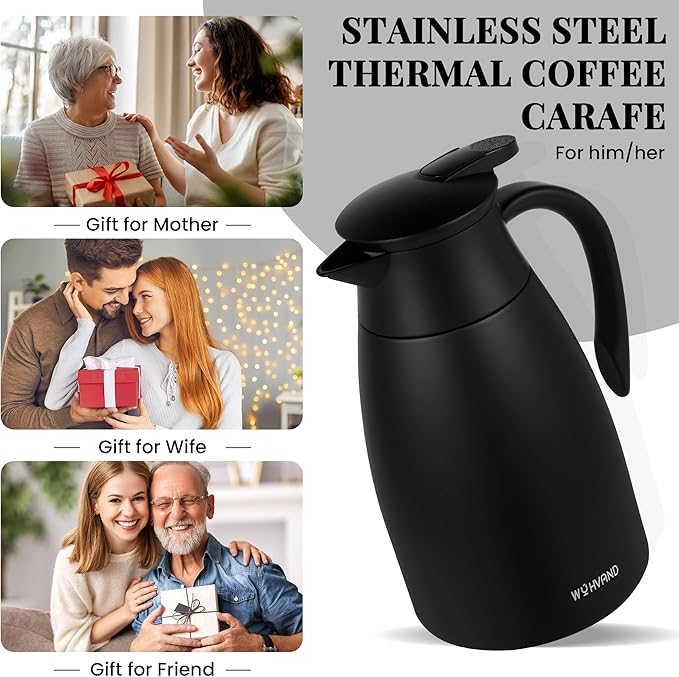 51 Oz Thermal Coffee Carafe, Stainless Steel Insulated Vacuum coffee crafts to keep coffee hot, 1.5 Liter Tea Water Coffee and Beverage Dispenser (Black)