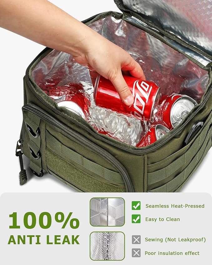 RalChyez Tactical Lunch Box for Men, Large Insulated Lunch Bag Expandable Double Deck Cooler Leakproof Waterproof Lunch Pail for Adult Women Work Office Shifts Picnic Travel Green