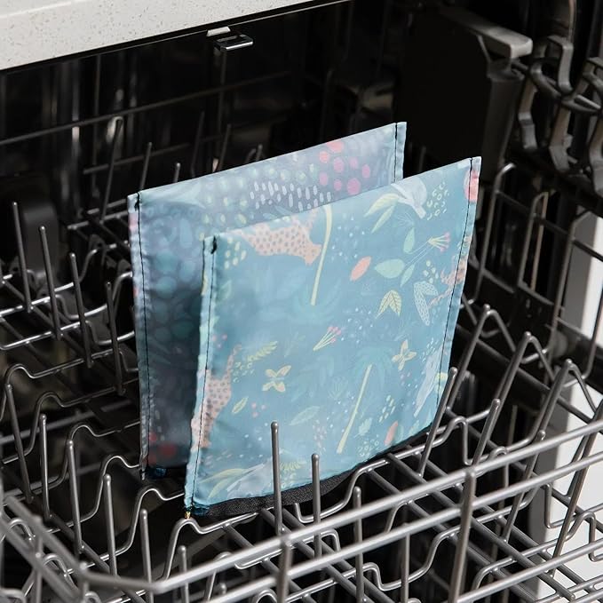 Bumkins Reusable Sandwich and Snack Bags, for Kids School Lunch and for Adults Portion, Washable Fabric, Waterproof Cloth Zip Bag, Travel Pouch, Food-Safe Storage, Large 2-pk Jungle