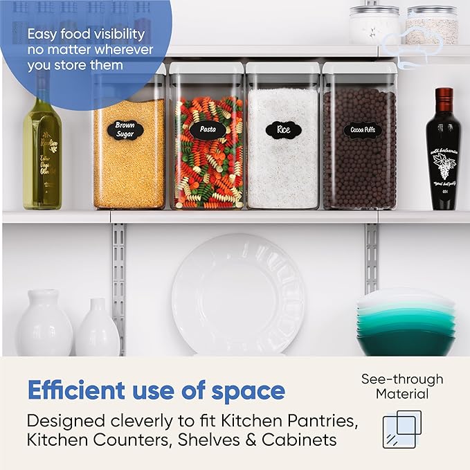 Chef's Path Large Airtight Food Storage Containers with White Lids, Set of 4, 3.2L, 109Oz, Kitchen and Pantry Canisters for Pasta, Cereal, Noodles, and Flour Storage - Transparent
