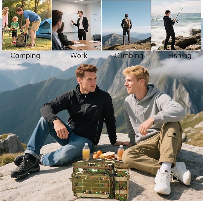 Tactical Lunch Box for Men, Insulated Lunchbox Waterproof Leakproof Cooler Lunch Bag for Work Outdoor Picnic, 24 Cans/15 L, JungleGreen