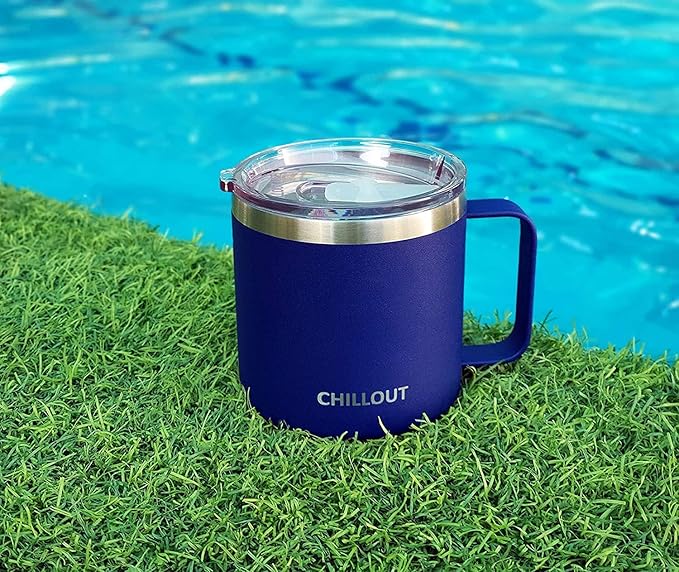 CHILLOUT LIFE 16 oz (Set of 2) Stainless Steel Vacuum Insulated Coffee Mug with Handle and Lid, Large Thermal Camping Coffee Mugs with Sliding Lid for Men & Women
