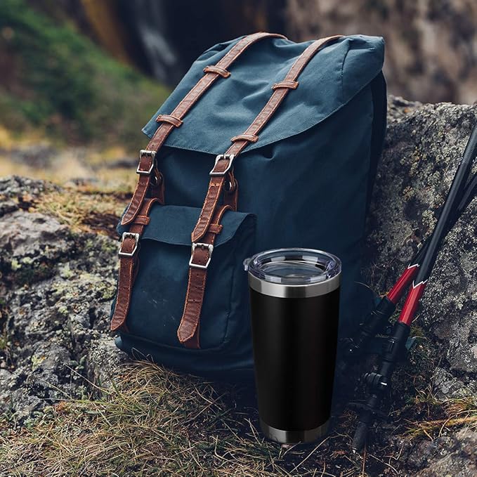 20oz Tumbler Bulk Stainless Steel Vacuum Insulated Tumblers with Lid Double Wall Travel Mug Durable Powder Coated Coffee Cup, Suitable for Ice Drinks and Hot Beverage (Black 6pack)