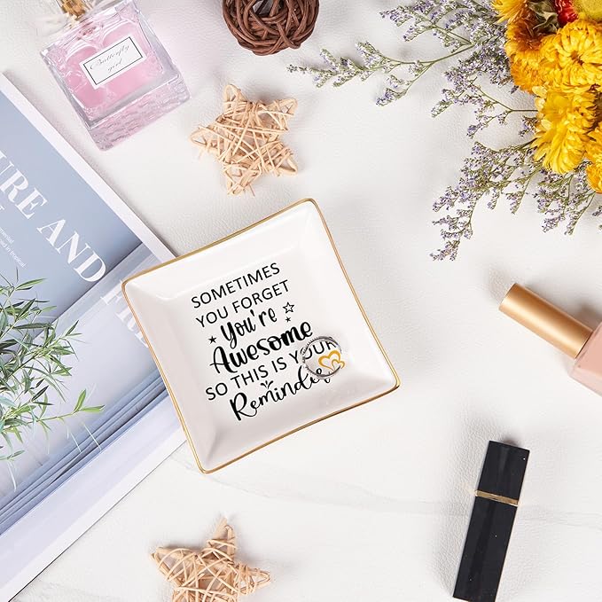 Birthday Gifts for Women Jewelry Dish - You are Awesome Gift for Best Friends Female Coworker Mom Mother's Day Christmas Retirement Valentines Gifts for Her