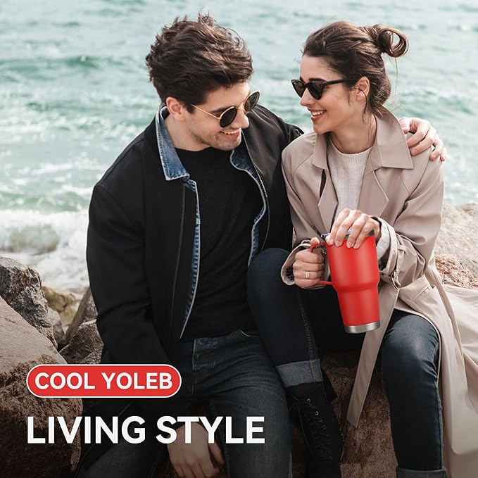 30 oz Tumbler with Handle and Lid, Stainless Steel Tumblers Double Wall Vacuum Insulated Travel Mug Leak Proof Cup Keep Drinks Cold and Hot Red, 1 Pack