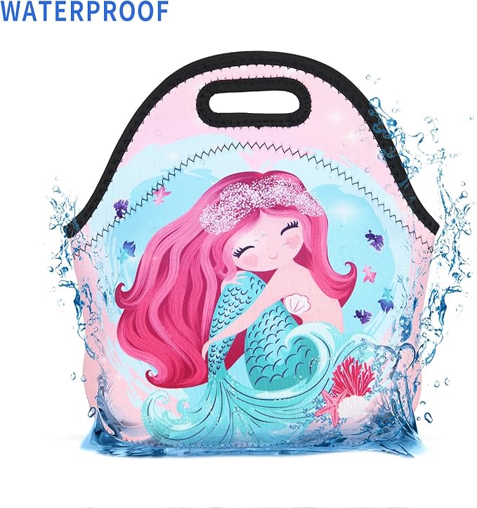 Violet Mist Women's Cute Reusable Neoprene Lunch Bag Pink Mermaid Thermal Insulated Lunch Box