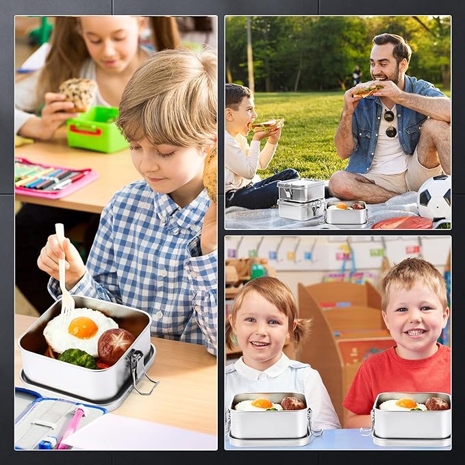 Umigy 4 Pcs Stainless Steel Food Containers 750ml Metal Bento Lunch Box Stainless Steel Food Storage Containers, Lockable Clips to Leak Proof, Reusable Dishwasher Snack Boxes for Work