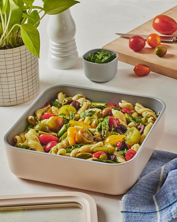 Caraway 6pc Glass Food Storage Set – 10 Cup Food Containers (6) - Ceramic Coated - Non Toxic, Non Stick with Lids - Microwave Safe - Cream