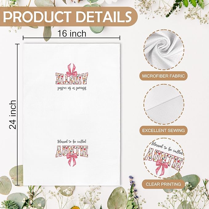 Auntie Gifts for Women from Niece Nephew, Mothers Day Christmas Birthday Kitchen Gifts, Blessed to be Called Auntie Kitchen Dish Hand Tea Towels for Bathroom,16x24 Inch