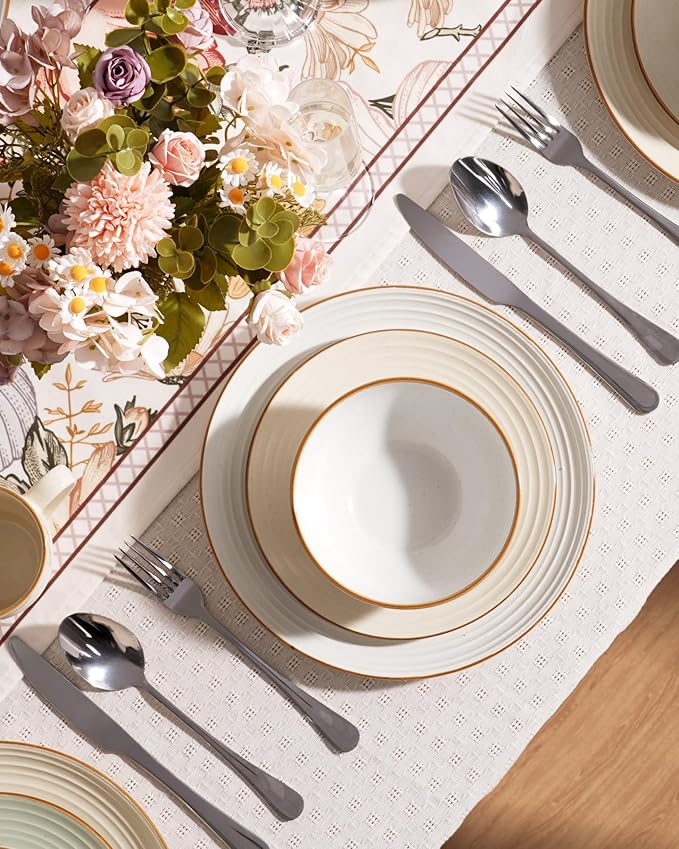 Famiware Jupiter Dinnerware Set, Plates and Bowls Dish Sets for 8 (24 Pieces), Microwave and Dishwasher Safe Stoneware Speckled Tableware, Chip and Scratch Resistant, White