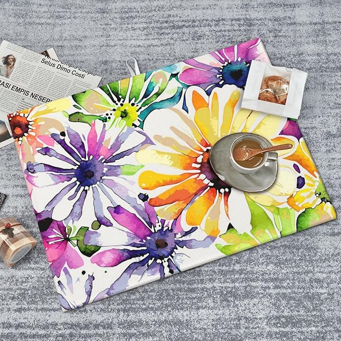 Absorbent Dish Drying Mat For Kitchen Counter, Colorful Flowers Microfiber Dish Drying Pad, Kitchen Gadgets For Easy Clean Multi-Use