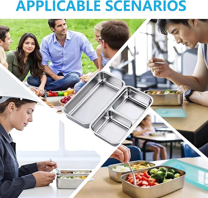 Stainless Steel Snack Containers with Lids Meal Prep Food Storage Container Lunch Box Multi Compartment Reusable Leak-Proof Design for Travel,Snacks, Sandwiches,Condiments Bento Box Office Home