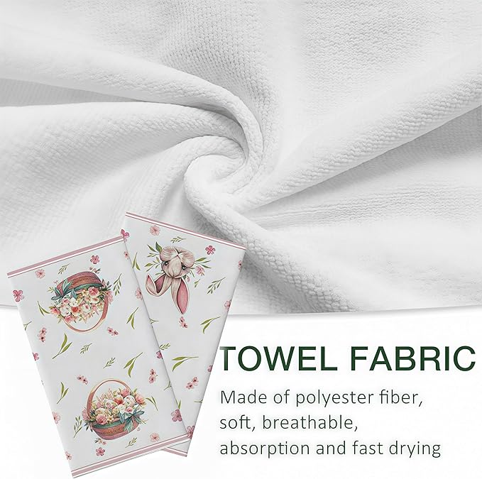 2-Pack Easter Dish Towels - Bunny & Egg Printed Kitchen Towels Set (17.7"x27.5"), Reusable Holiday Decorations & Spring Gift Accessories,Hand Towels for Home Decor