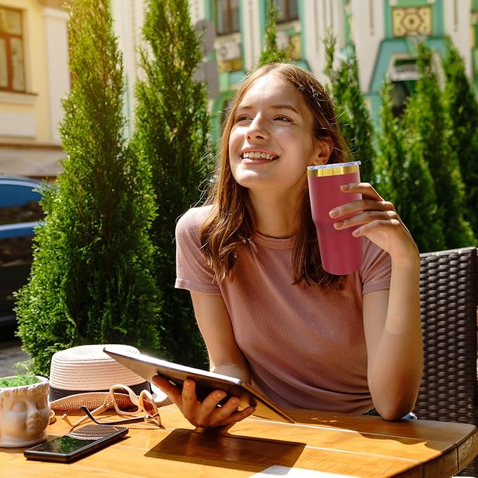 20 oz Tumbler Stainless Steel Tumbler with Lid and Straw, Double Wall Vacuum Insulated Travel Coffee Mug for Laser Engrave, Powder Coated Cups for Hot and Cold Drinks (Red,1 pack)