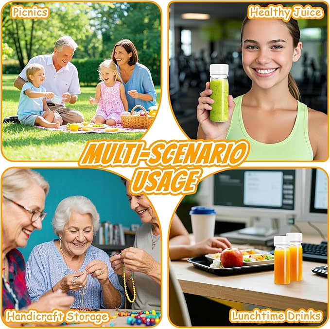 60Pcs 2oz Clear Plastic Bottles for Liquids,Reusable Ginger Shot Bottle with Lids,Small Empty Bottles Beverage Container Leak Proof for Juice,Drinks,Potion,Wellness,DIY,Wedding,Party,Travel(White)