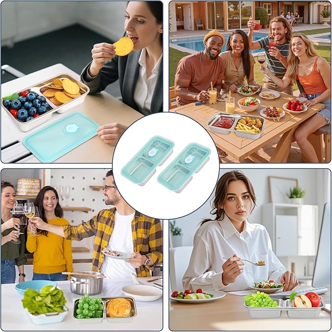 Stainless Steel Snack Containers, 2 PCS Grab and Go Double Compartment Container, Reusable Snack Containers with Lids for Outdoor Camping Food Storage