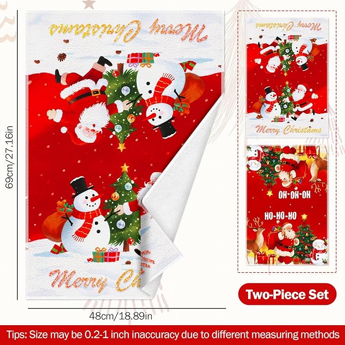 2PC Christmas Kitchen Towels,Red Dish Towels Xmas Absorbent Christmas Towels Decoration Winter Holiday Snowman Housewarming Gift for Kitchen Hand Towel 18 x 27 Inch
