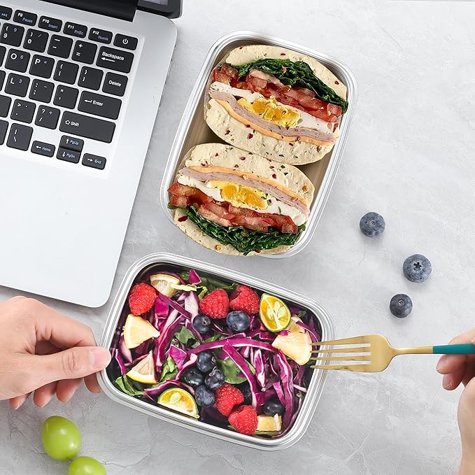 BEFOY Stainless Steel Snack Food Storage Container with Lids 4PCS 22.8OZ Leak Proof & Airtight Bento Box Lunch Container for Kitchen Meal Prep freezer Rectangular,Reusable & Stackable(white)