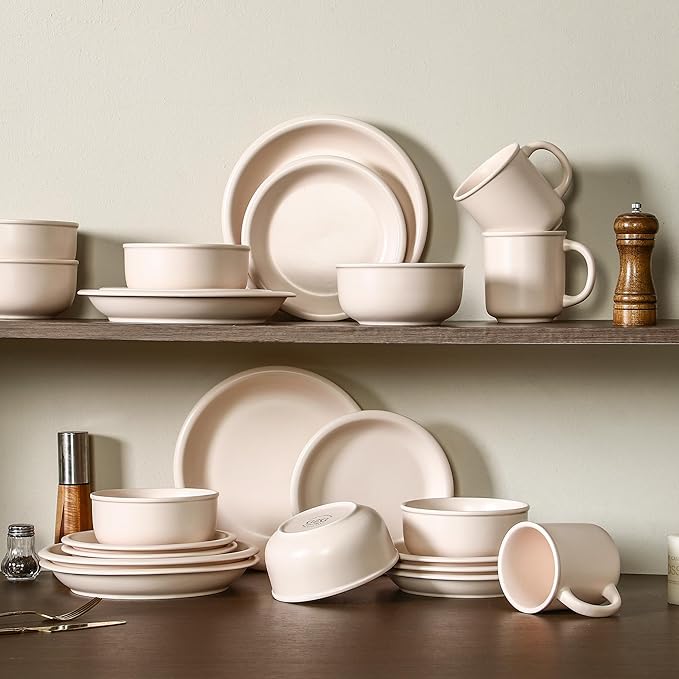 GZG 8 Inch Ceramic Dinner Salad Plates Set of 4, Rustic Matte Glaze Stoneware Dinnerware Set, Microwave & Dishwasher Safe, for Salad, Dessert, Appetizer, Everyday Use(Cream Mist)