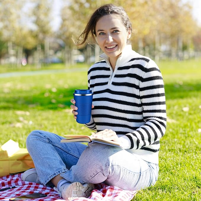 Insulated Coffee Tumbler 12 oz, Stainless Steel Coffee Mug with Lids, Travel Coffee Mug Leak Proof, Double Wall Vacuum Insulated Reusable Coffee Cup, Keep Drinks Hot and Cold (Deep Azure, 12 Ounces)