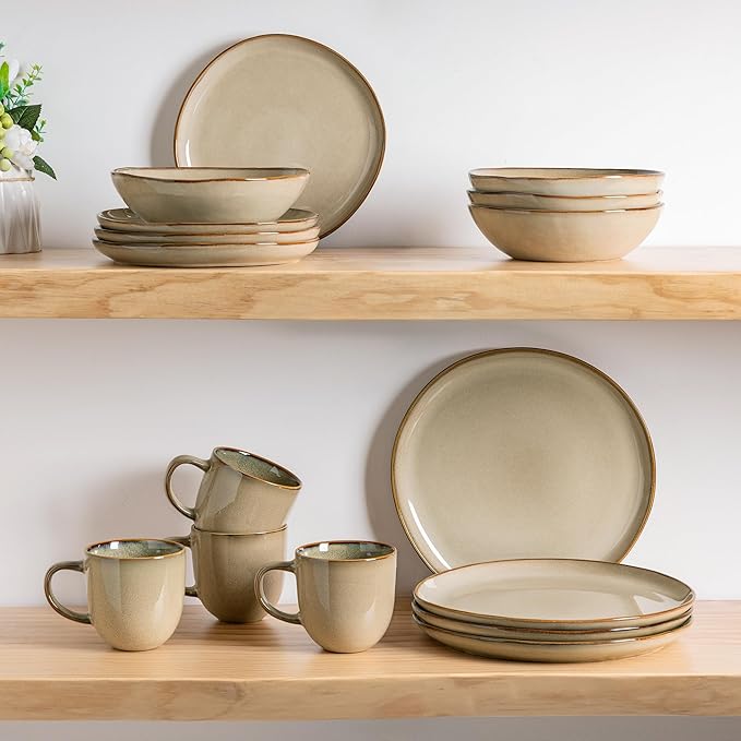 AmorArc Ceramic Dinnerware Sets,Handmade Reactive Glaze Stoneware Plates and Bowls Set,Highly Chip and Crack Resistant Dishware | Dishwasher & Microwave Safe Dishes,Service for 4 (12pc)