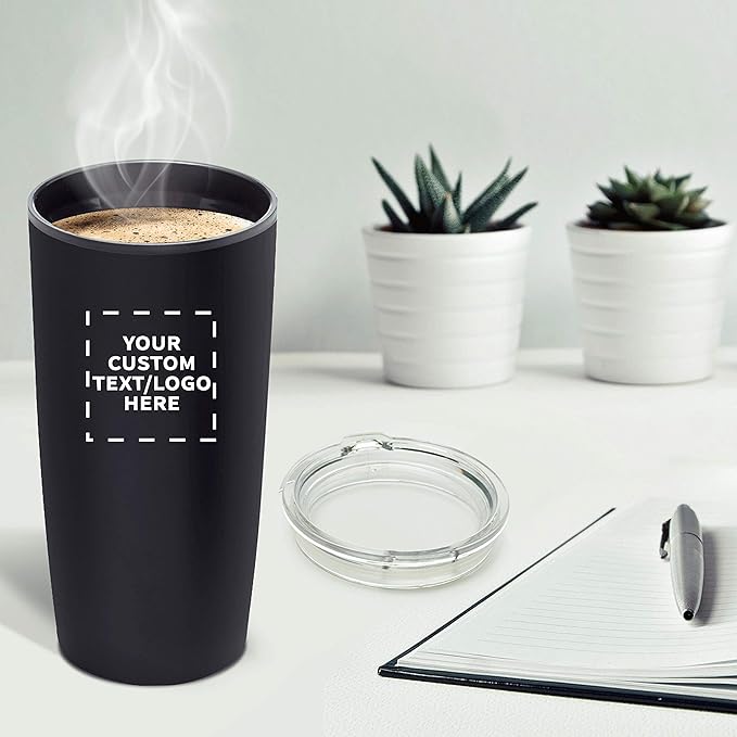 DISCOUNT PROMOS Custom Plastic Tumblers 20 oz. Set of 1, Personalized Bulk Pack - With lids, Ice Coffee Tumbler, To Go Cup, Insulated - Black