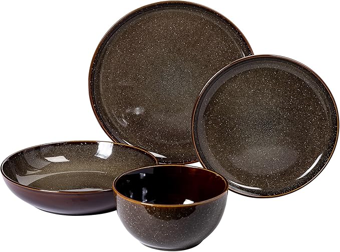 Gibson Elite Edwina Double Bowl Dinnerware Set,Dark Green, Service for 4 (16pcs)