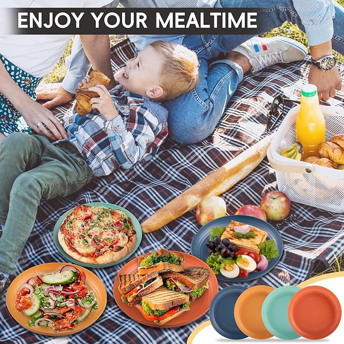 Wheat Straw Plate, Unbreakable Dinner Plates Set of 12/8, Dishwasher & Microwave Safe Plastic Plates Reusable, Lightweight Plates for kitchen (8 PCS, 9 IN)