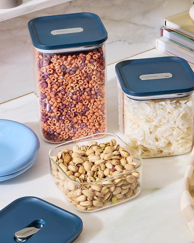 Caraway 14-Piece Glass Airtight Food Storage Containers with Lids – Non-Toxic, BPA-Free Kitchen Storage Containers – Stackable, Space-Saving Airtight Containers for Dry Goods and More - Gray