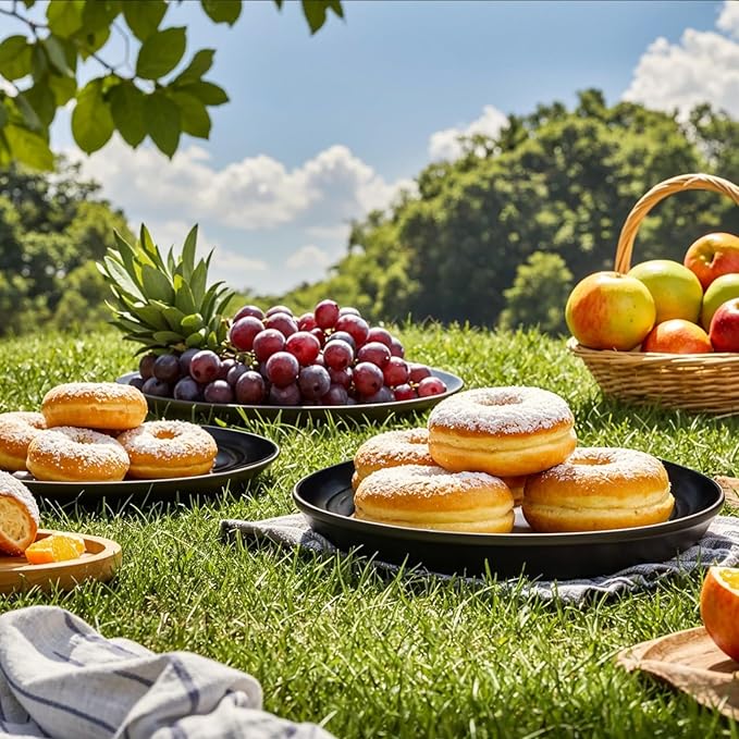 supernal 24pcs Wheat Straw Dinnerware,Unbreakable Dinner Plates Set,Microwave Dishwasher Safe,Black Reusable Plates for Picnic,Birthday,Camping