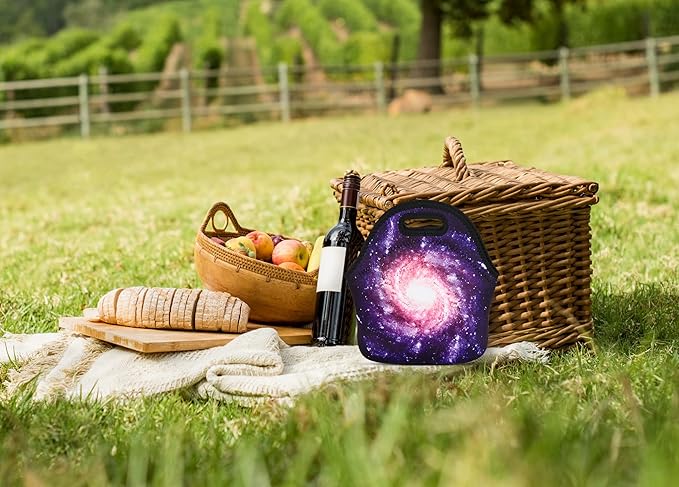 Violet Mist Women's Reusable Neoprene Lunch Bag, Galaxy Sky Insulated, Thermal, Waterproof, 11.42"L x 10.43"H x 5.51"W, 8.7 inches, fits containers up to 7"W x 6"L