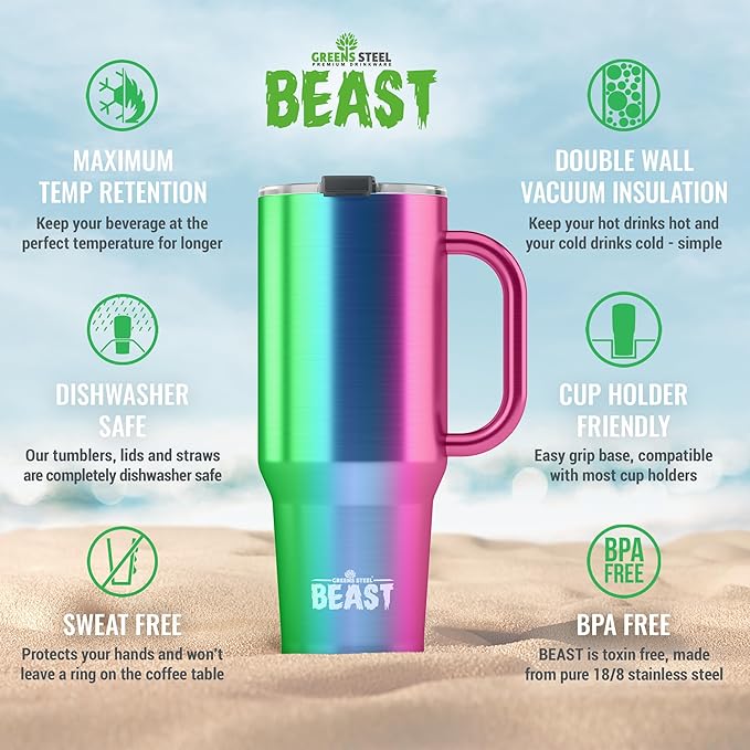 Beast 50 oz Tumbler Stainless Steel Vacuum Insulated Coffee Ice Cup Double Wall Travel Flask (Rainbow)