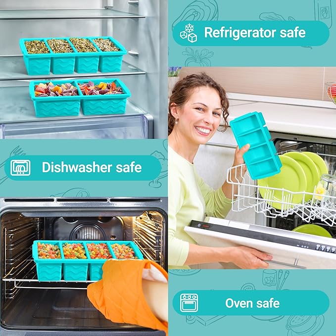 Silicone Freezer Trays with Lid for Soup, 1-Cup & 2-Cup Large Ice Cube Molds Food Storage Containers for Meal Prep, Freeze 250mL/125mL Portions – 2 Pack