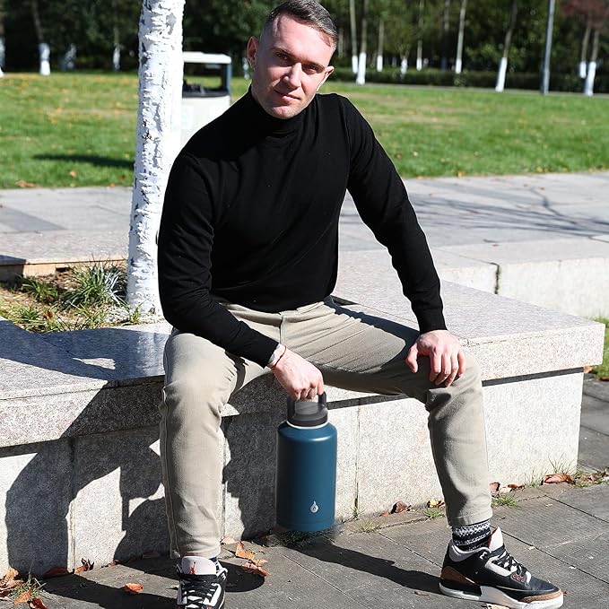 BJPKPK Half Gallon Water Bottle Insulated, Dishwasher Safe 64 oz Water Bottle with Handle, Leakproof BPA Free Water Jug, Large Stainless Steel Thermo for Sports, Brick Red