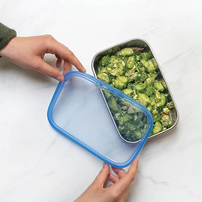 U Konserve Stainless Steel Rectangle Food Storage Bento Box Container, Leak Proof Silicone Lid Dishwasher Safe - Plastic Free, (45oz Island Teal)