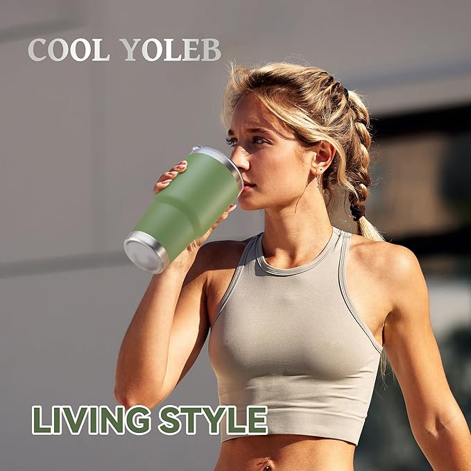 30 oz Tumbler with Lid Stainless Steel Tumblers Bulk Vacuum Insulated Cup Reusable Powder Coated Travel Mug Double Wall Leak Proof Cups Keep Cold Drinks for 12 Hours Army Green, Set of 4