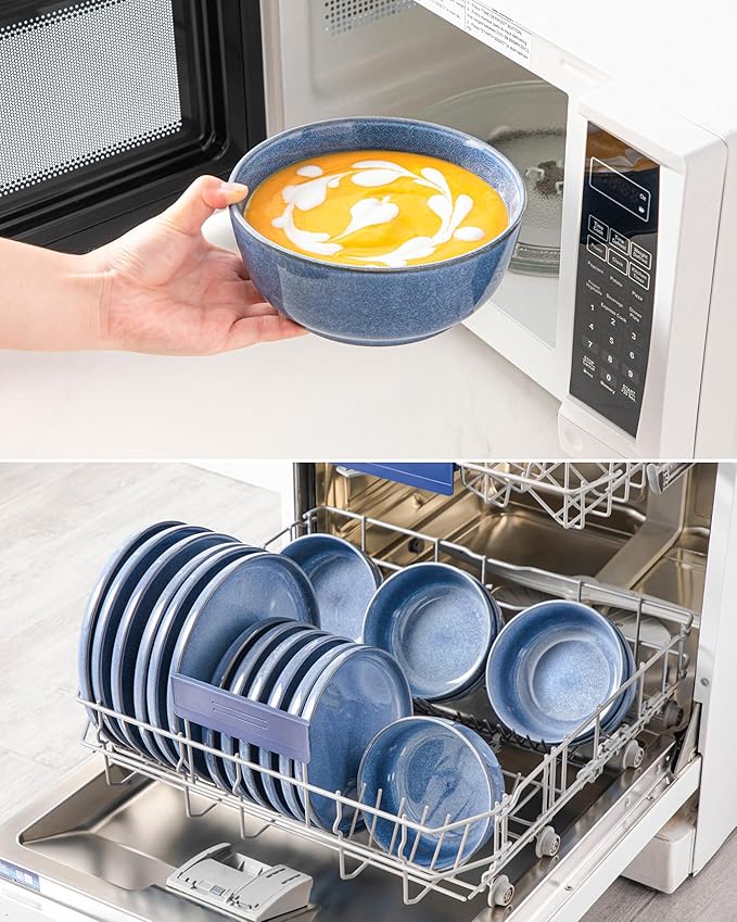 vancasso ANYA 18 Pieces Plates and Bowls Set, Blue Dinnerware Sets, Reactive Glaze Dishes Set for 6, Ceramic Dishware Sets Kitchen Dinner Set, Microwave & Dishwasher Safe