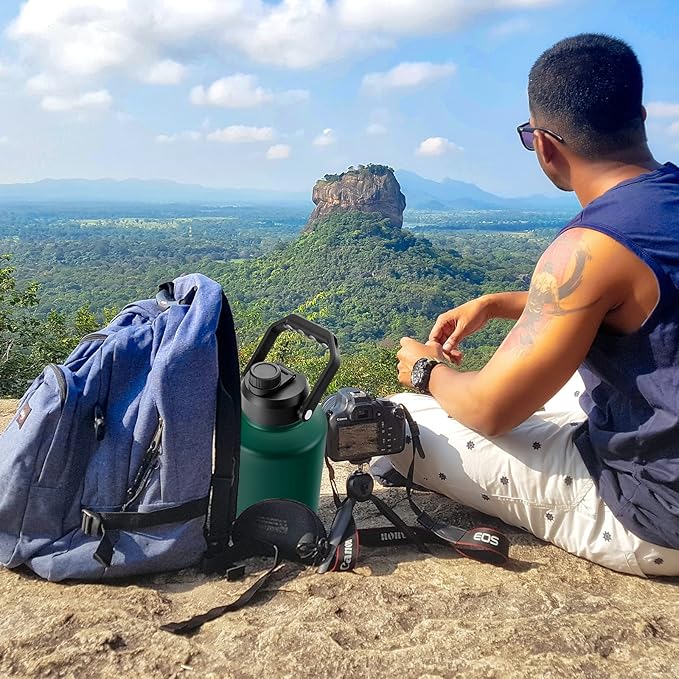 BJPKPK One Gallon(128 oz) Insulated Water Bottle, Dishwasher Safe Stainless Steel Thermo, BPA Free Jug with Ergonomic Handle & Anti-slip Bottom, Large Water Bottle, Army Green